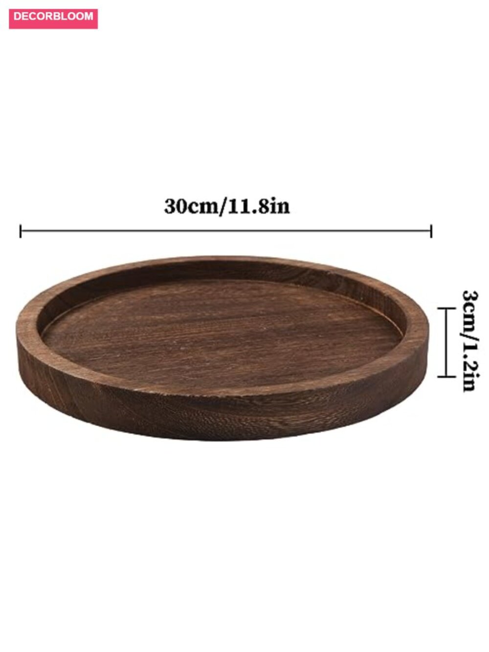 Round Wooden Decorative Tray Candle Holder Rustic Distressed Paulownia Wood - Picture 2 of 6